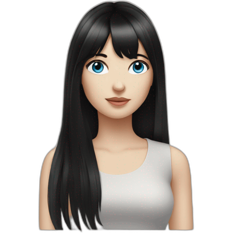 white girl blue eyes with long black hair and a fringe emoji