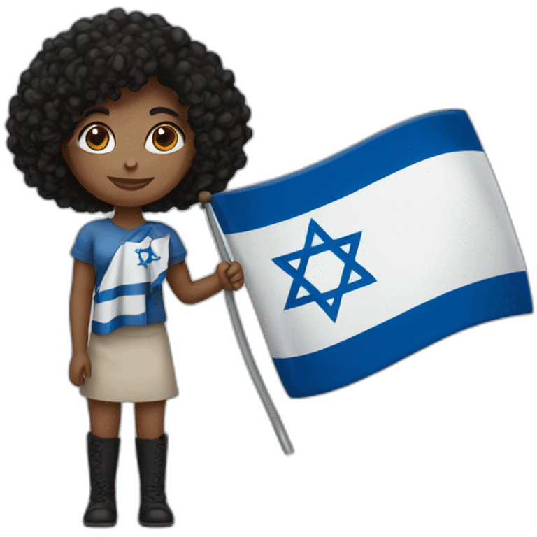 Girl with black curly hair who holding Israël flag emoji