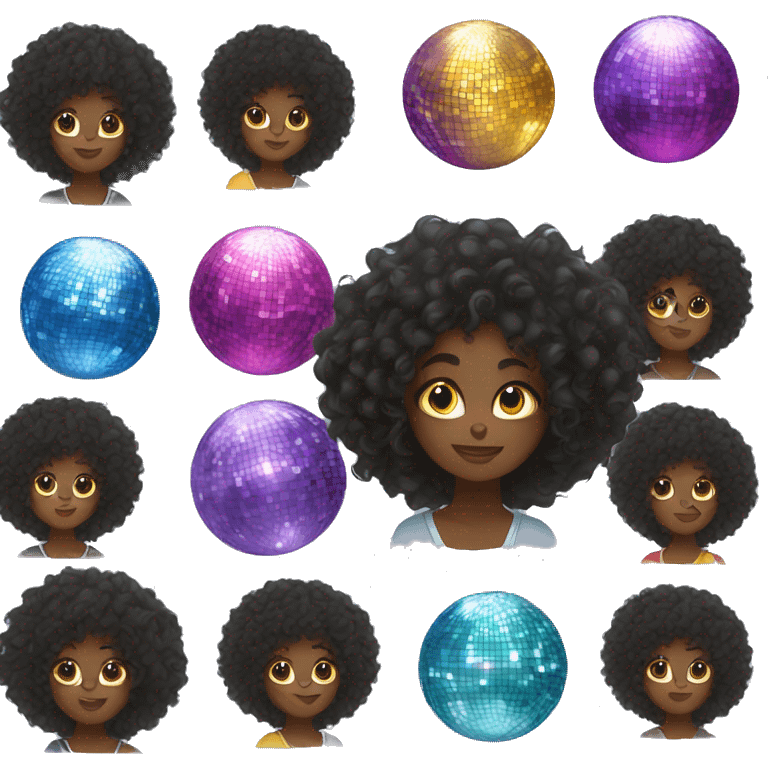 Black girl with curly hair and a disco ball emoji