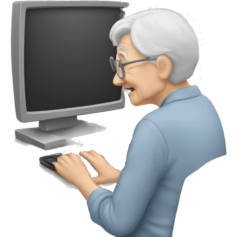 an elderly person interacting with a computer emoji