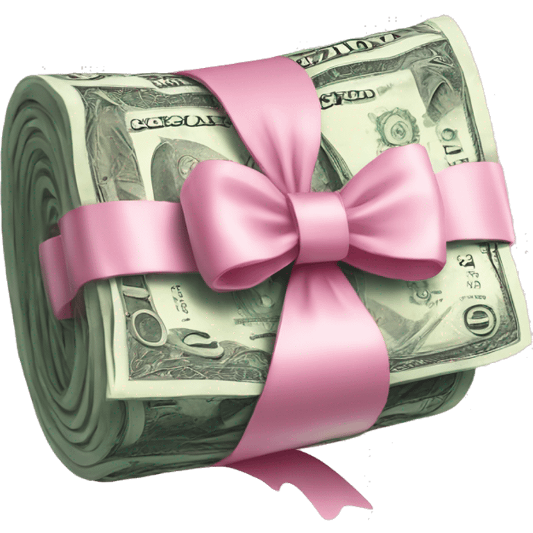 a roll of dollars, tied with pastel pink bow emoji