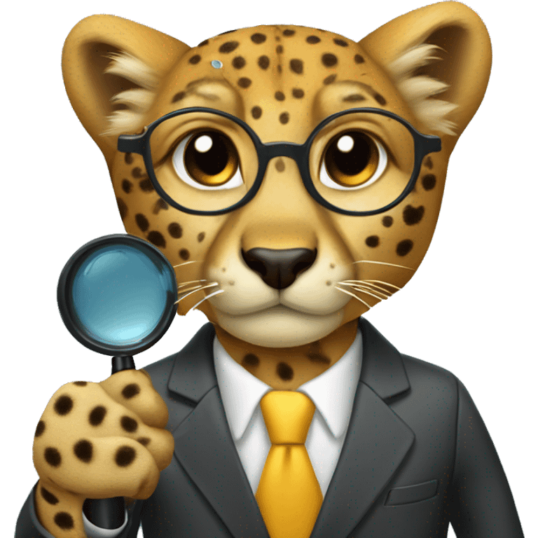 Cheetah in a classic suit with a magnifying glass in his paw emoji