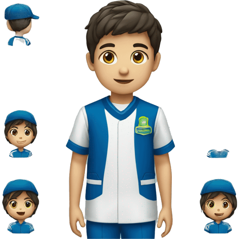 Niños con un uniforme azul con verde emoji