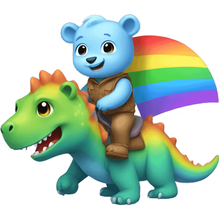 Little bear cub riding rainbow Dinosaur  emoji