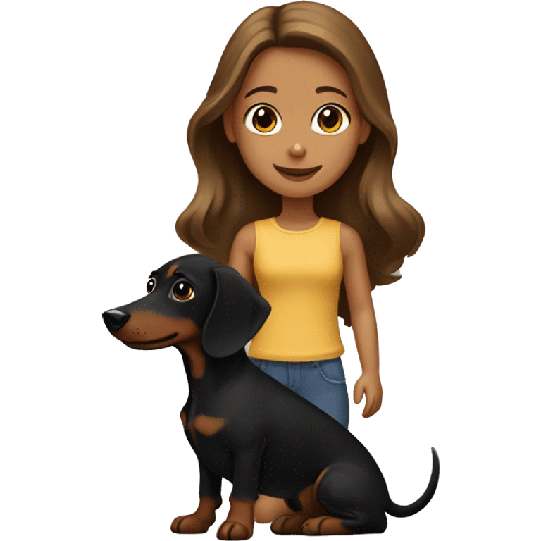 brown-haired girl and black dachshund with tan emoji