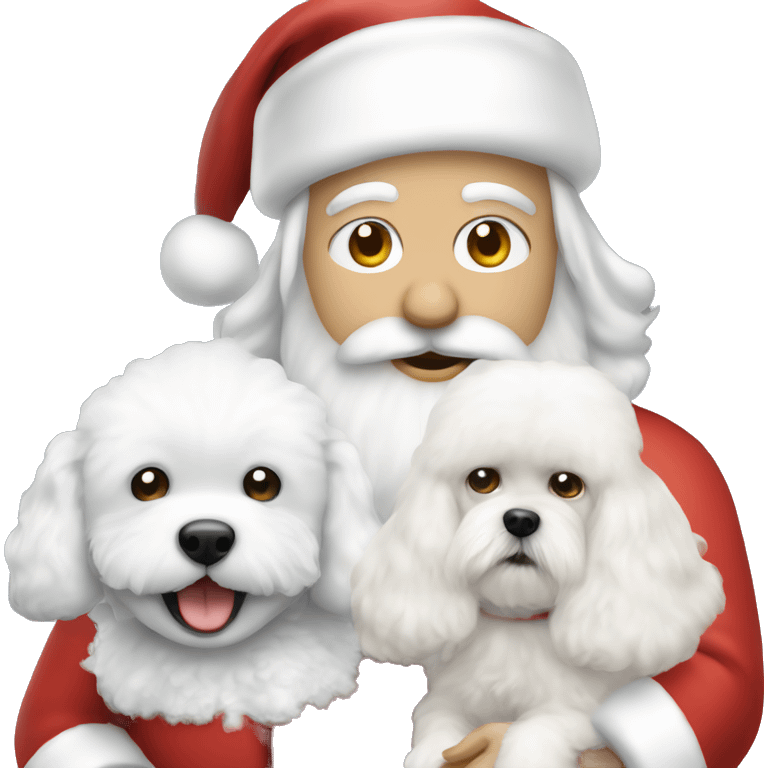 Caucasian Santa holding a white bichon emoji