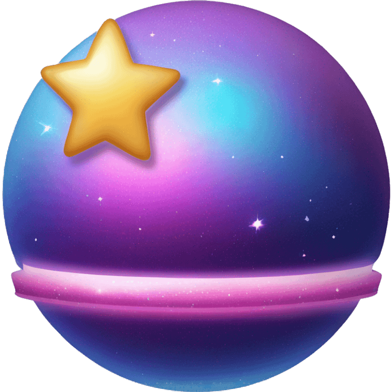 sparkly glittery blue purple and pink gradient planet with a cheesy saturn ring emoji