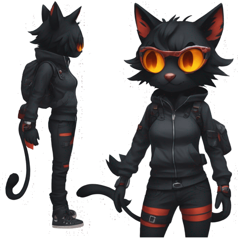 Edgy Shy Anthro boyish cool pretty dark black Litten-Pokémon-cat-fursona techwear emoji