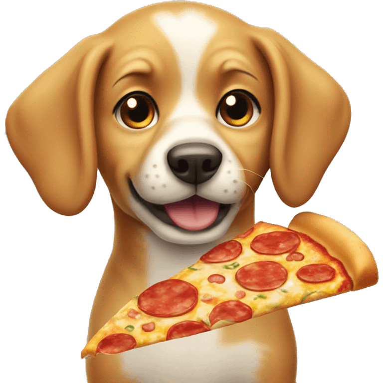 Cute dog eating a pizza emoji