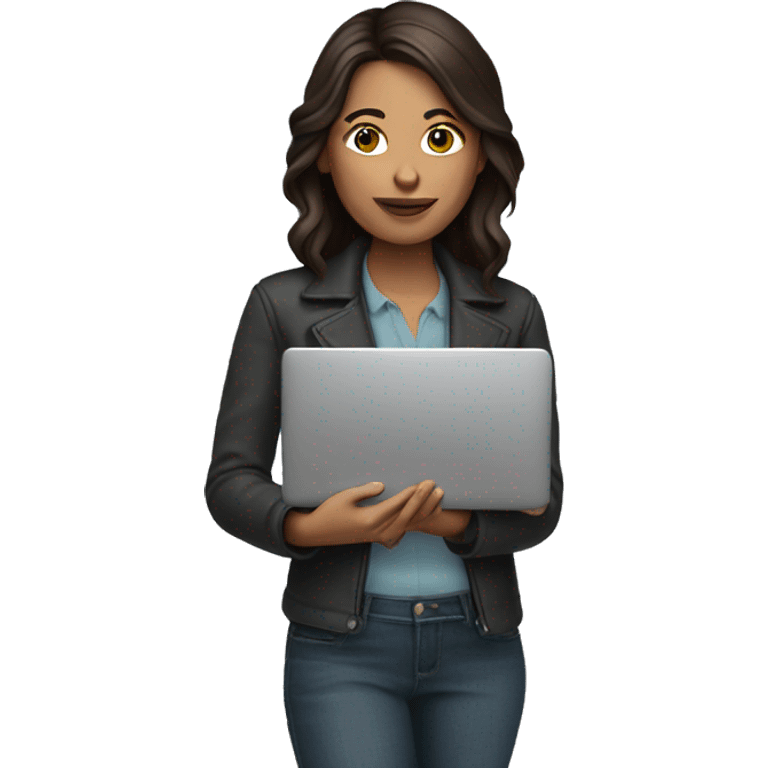 Brunette woman holding laptop  emoji