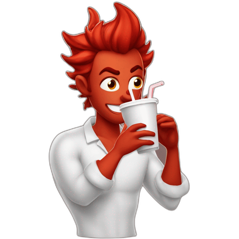 Sexy gay devil drinking iced coffee emoji