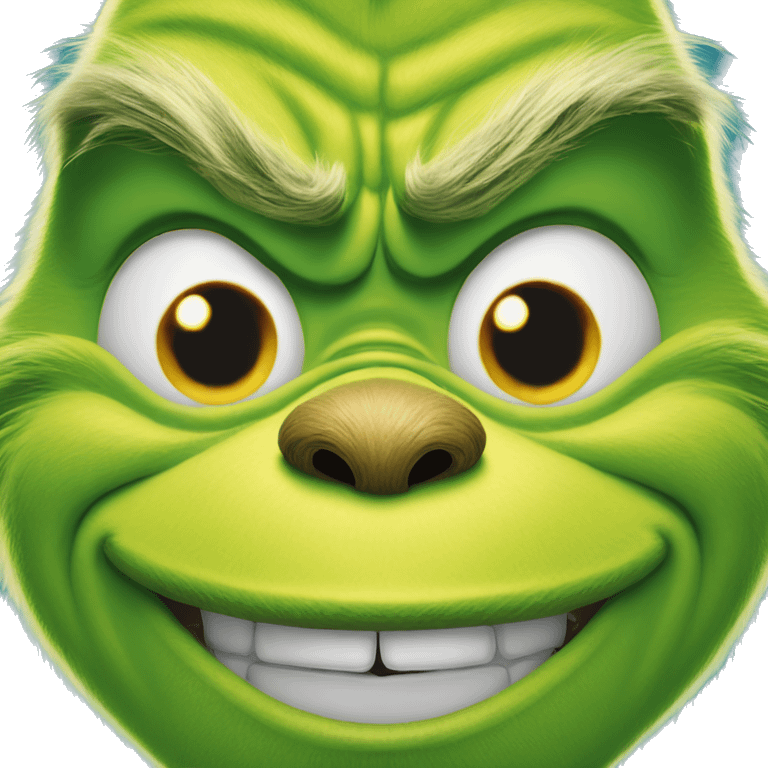 The grinch with a toothy smile staring at the camera  emoji