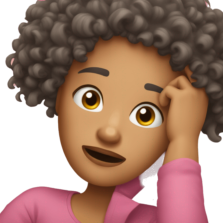 Curly hair female in pain laying down   emoji