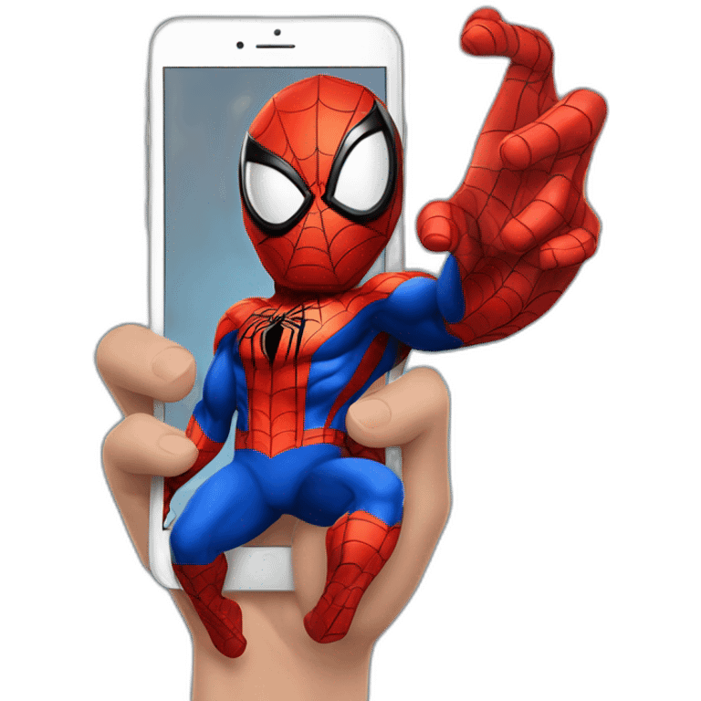 spiderman con il cellulare in mano mentre chatta emoji