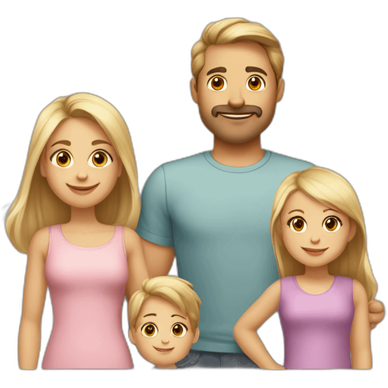 Family of 5 blonde mom brown hair dad 8year old blonde girl, 4year old light brown hair boy and 1.5 year old light brown hair girl emoji