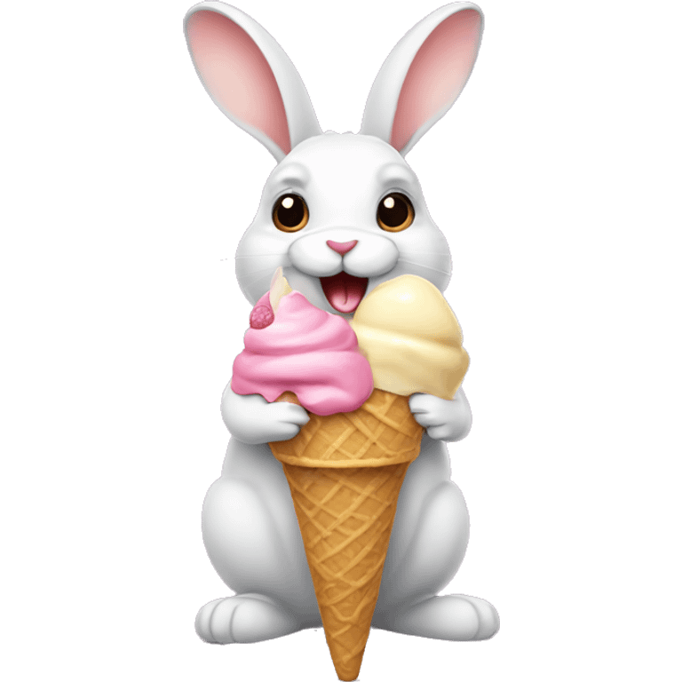 rabbit with ribbon eating ice cream emoji