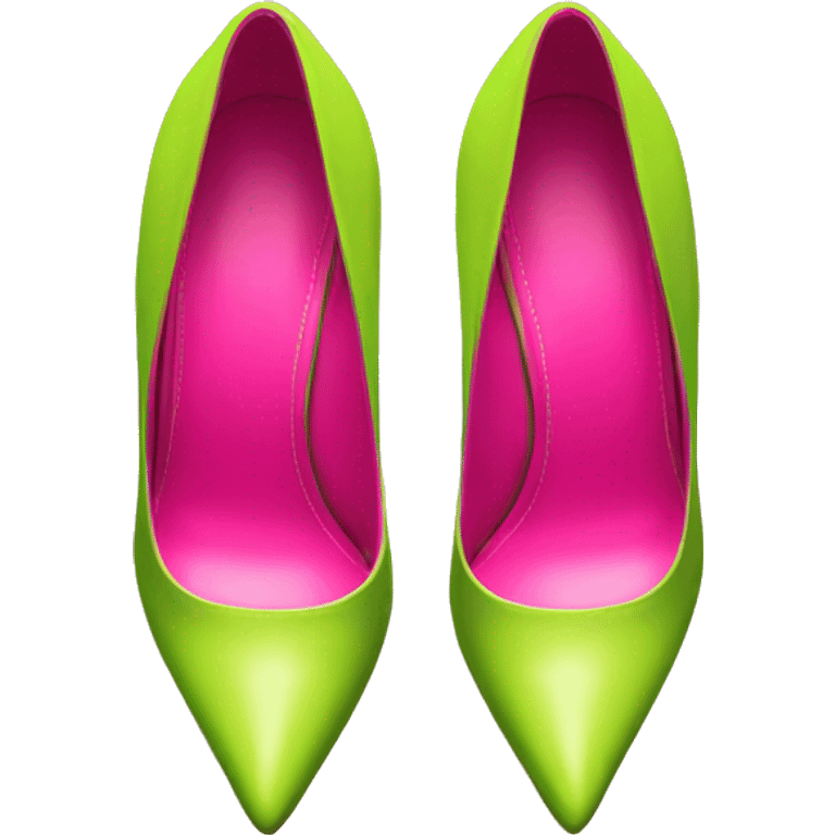 Realistic isolated top view of a pair of hot pink to lime green pointed toe high heel shoes. emoji