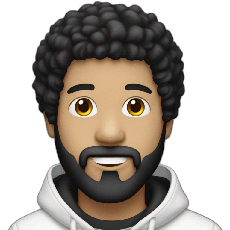 rapper-with hoop-white skin-black hair-beard-bichon dog-white-smile emoji