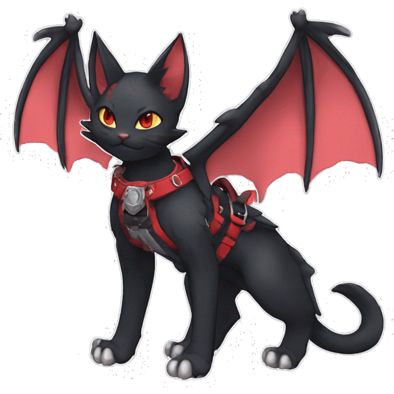 cool edgy black punk red ethereal fantasy nargacuga-bat-cat-Fakemon collar harness full body emoji