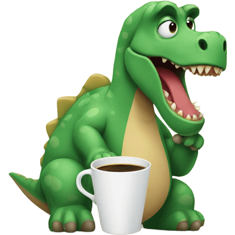 sad dinosaur drinking coffee emoji