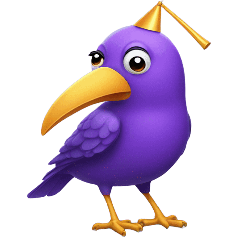 Purple bird with party horn in its mouth  emoji