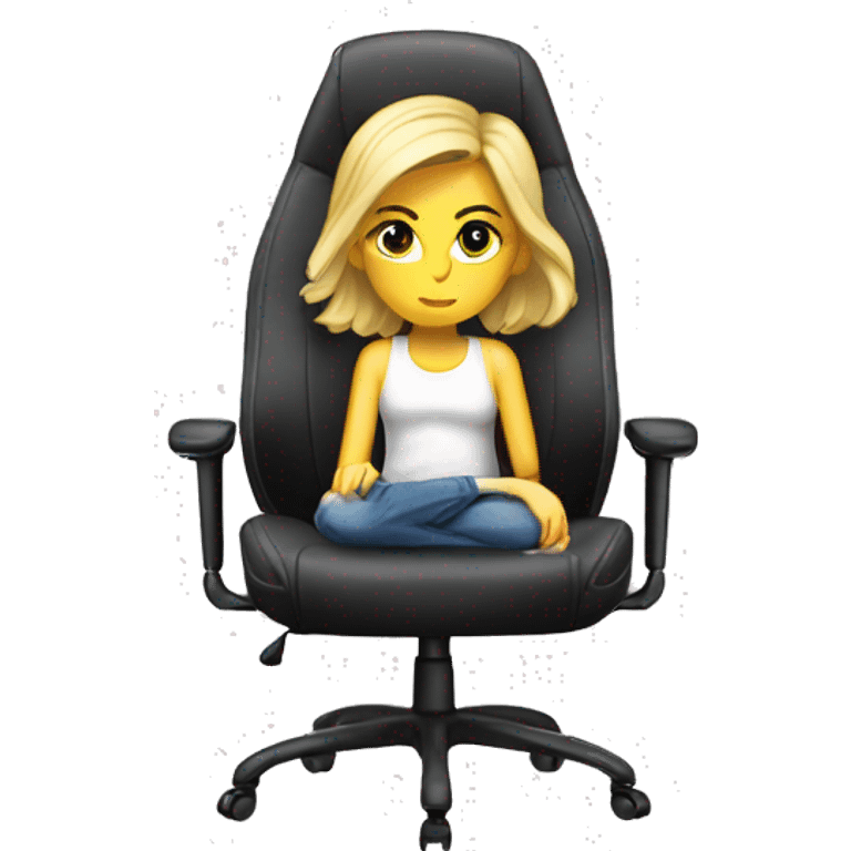 white girl on a big gaming chair thinking  emoji