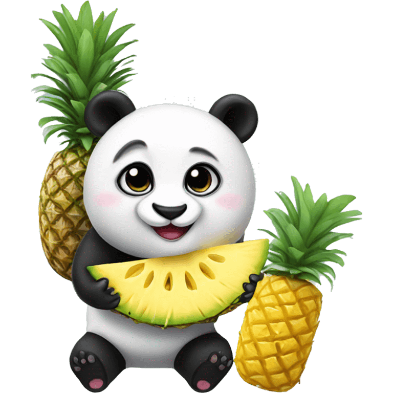 Panda wearing cat ears eating a pineapple emoji