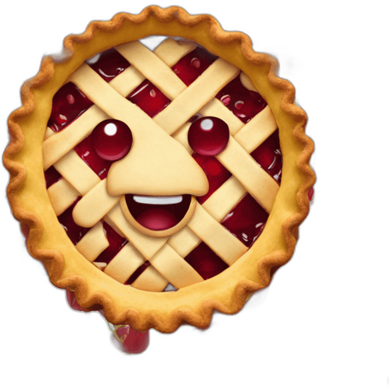 Leaky cherry pie with face emoji