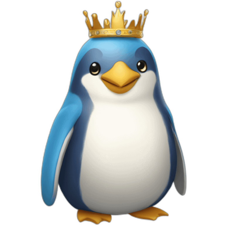 kawaï blue pudgy penguin wearing a golden crown emoji