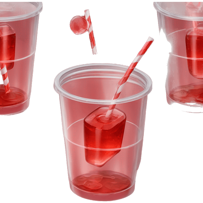 Realistic see through plastic cup and lid with half full Transluscent red soda,straw and large ice cubes inside. emoji