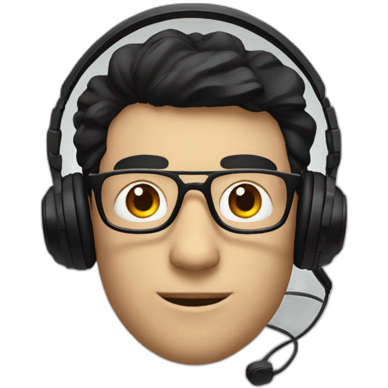 white man with black hair, glasses and a gaming headset emoji