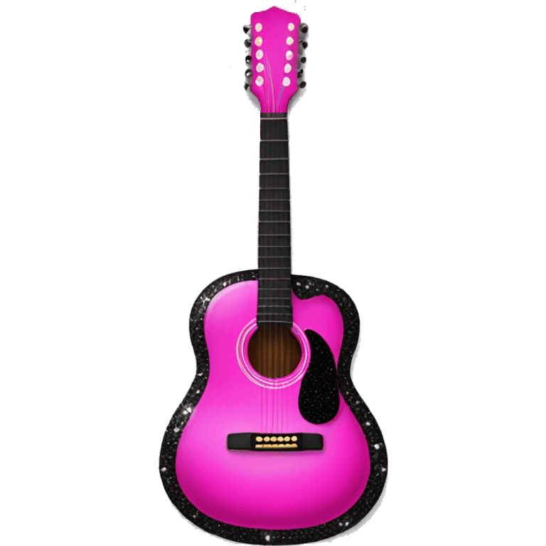 Realistic neon pink to black acoustic guitar with sparkly shiny glitter and diamonds on it. emoji