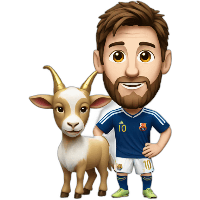 Lionel Messi with a golden ball in his hand on a goat emoji