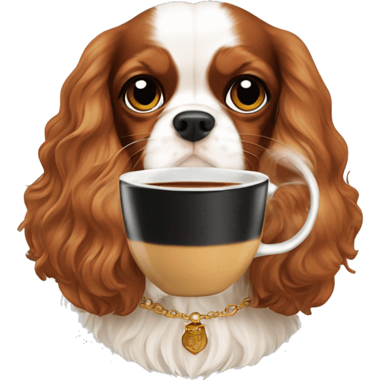 King cavalier Charles spaniel drinking espresso emoji