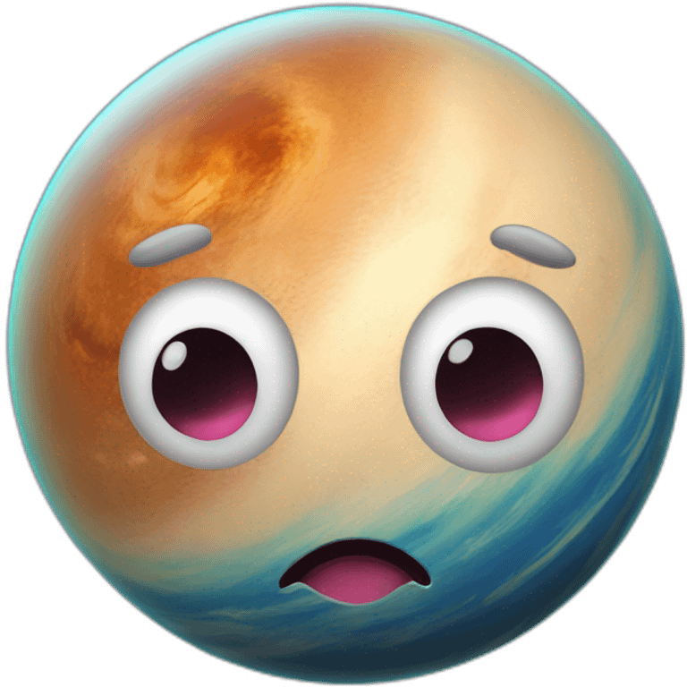 planet Venus with a cartoon nauseated face emoji