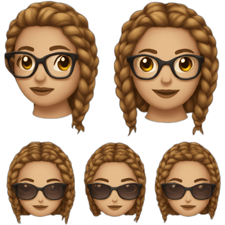 Mujer con braids box long hair castaño con gafas emoji