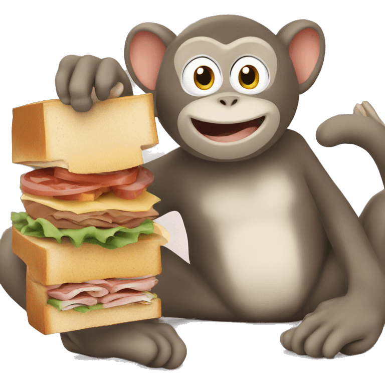 Monkey gives sandwich to a cat emoji