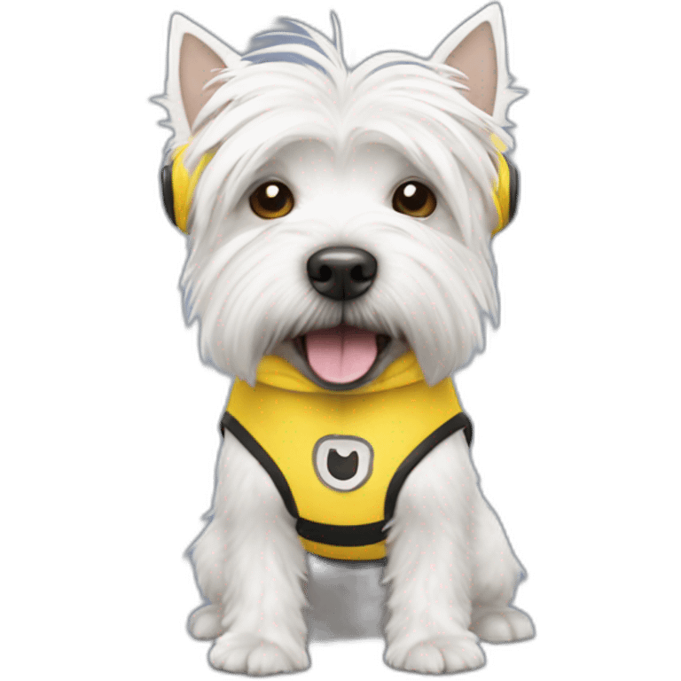 Whest Highland White Terrier dressed as minion emoji