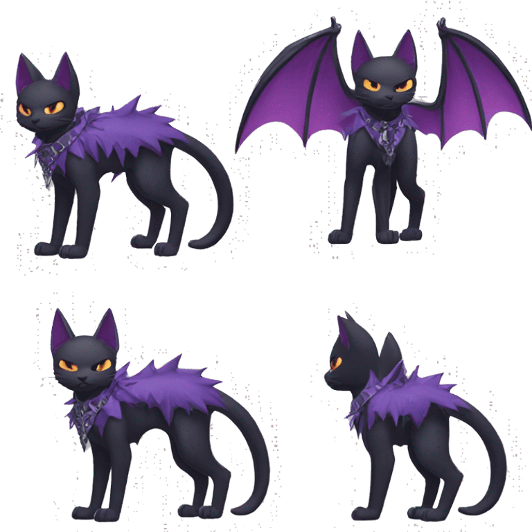 cool edgy black punk Purple nargacuga-bat-cat-Fakemon collar full body emoji