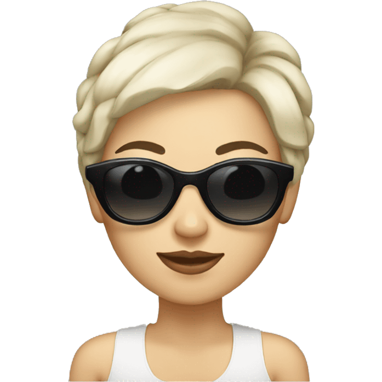 white woman with sun glasses, short black hair  emoji