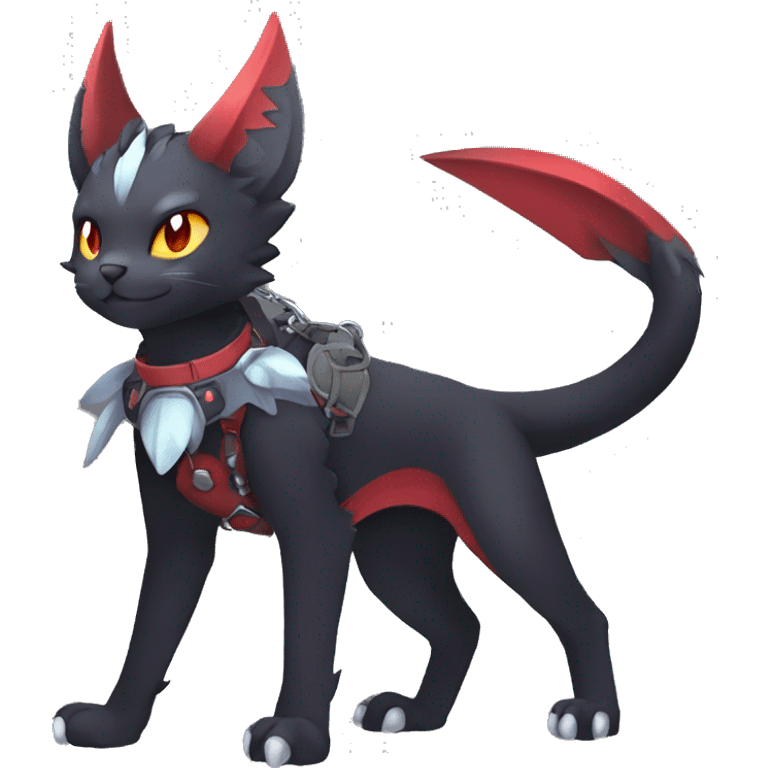 Kawaii cool edgy black red ethereal fantasy nargacuga-noivern-cat-Fakemon collar harness full body emoji