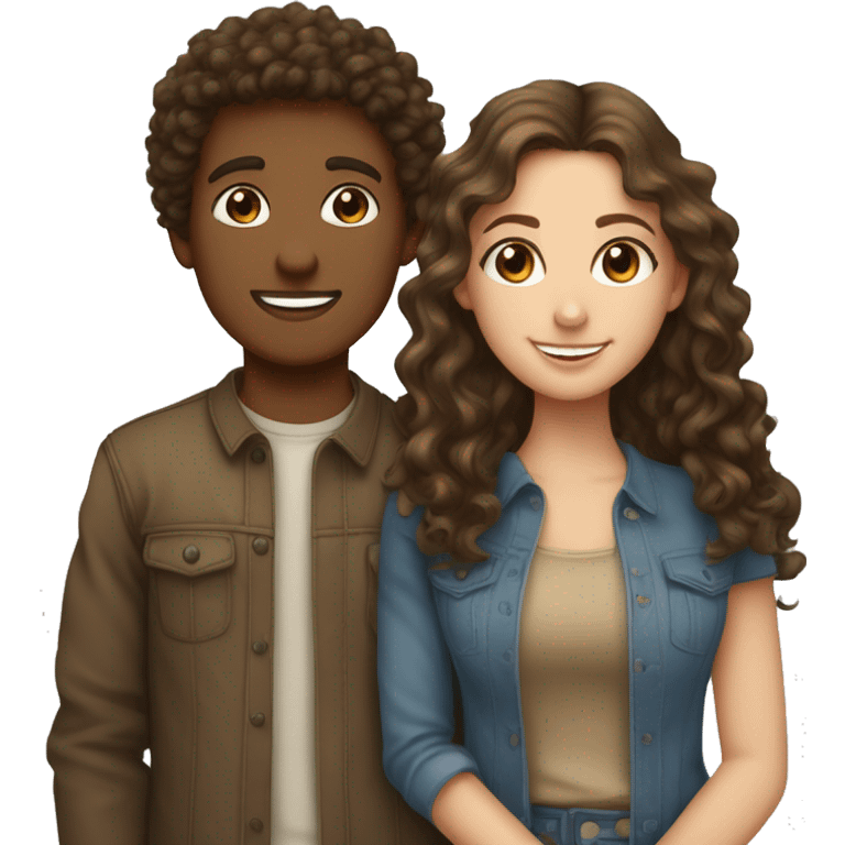 Love between a brunette straight haired blue eyed girl and a tan brown curly haired brown eyed boy emoji