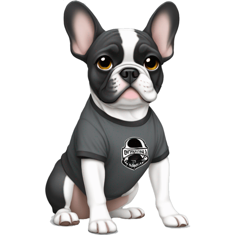 French bulldog dark gray wearing Corinthians t-shirt  emoji