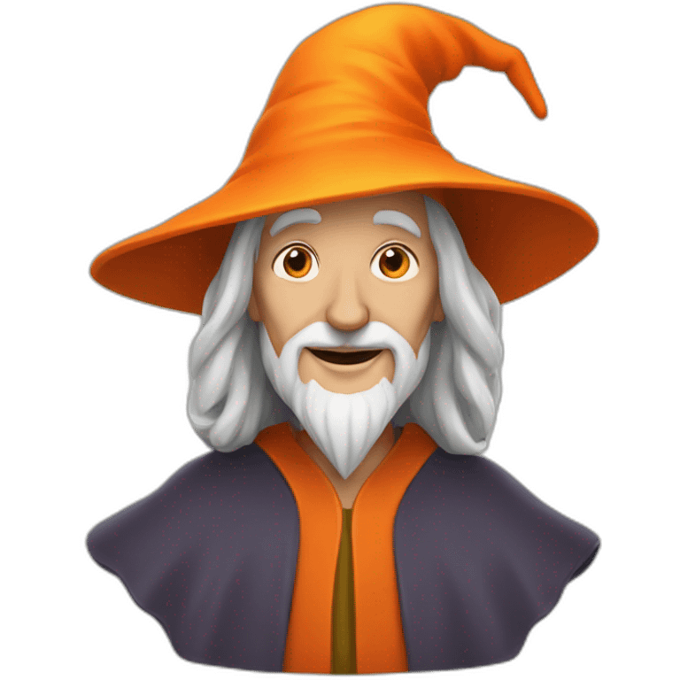 portrait of a wise wizard smiling, Merlin style, with an orange hat emoji