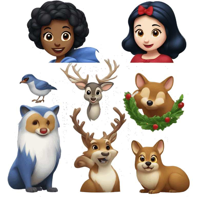 Disney snow white Christmas  and forest animals emoji