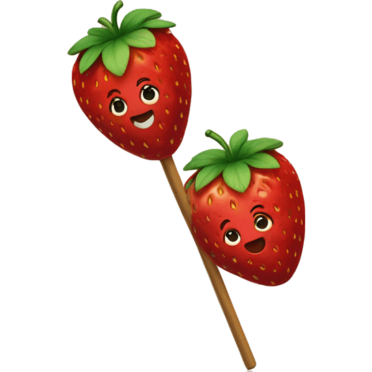 Two strawberries on top of each other on a wooden stick emoji