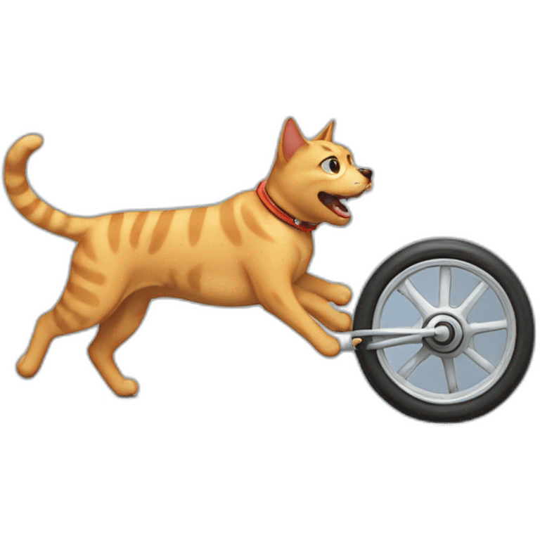 cat on wheel chasing a dog emoji