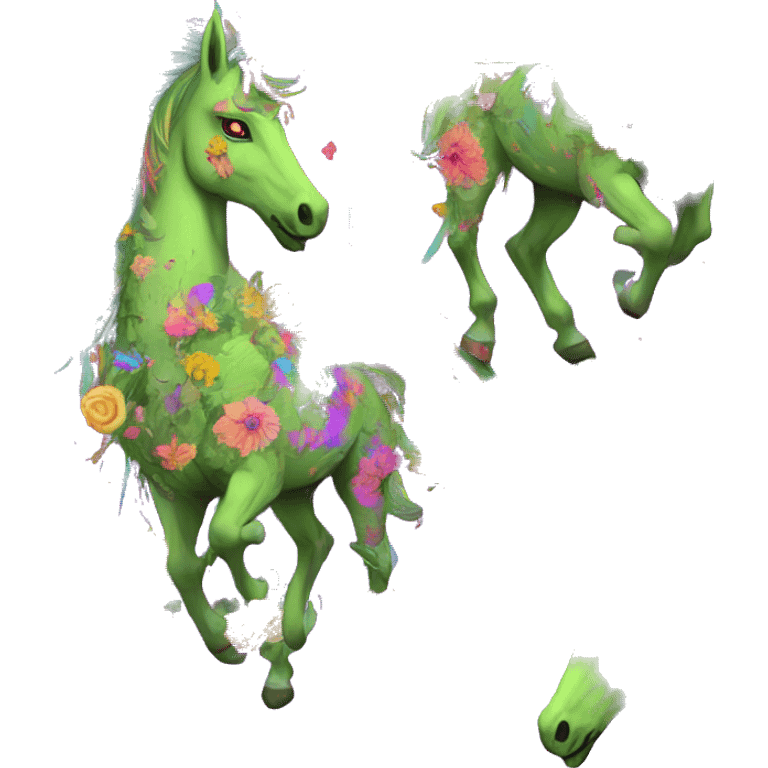 Zombie Pegasus unicorn psychedelic flowers floral groovy art neon rave raving emoji