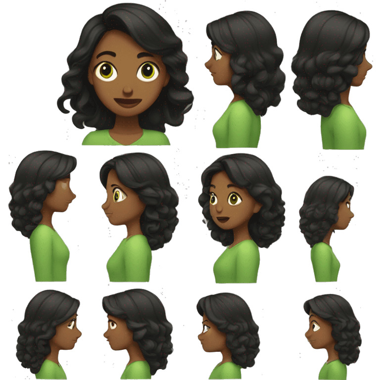 Una mujer de cabello negro y ojos verdes durmiendo  emoji