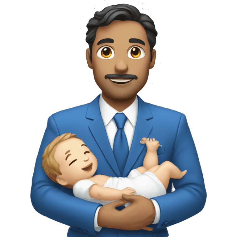 Man in a blue suit holding a baby in a white dress emoji